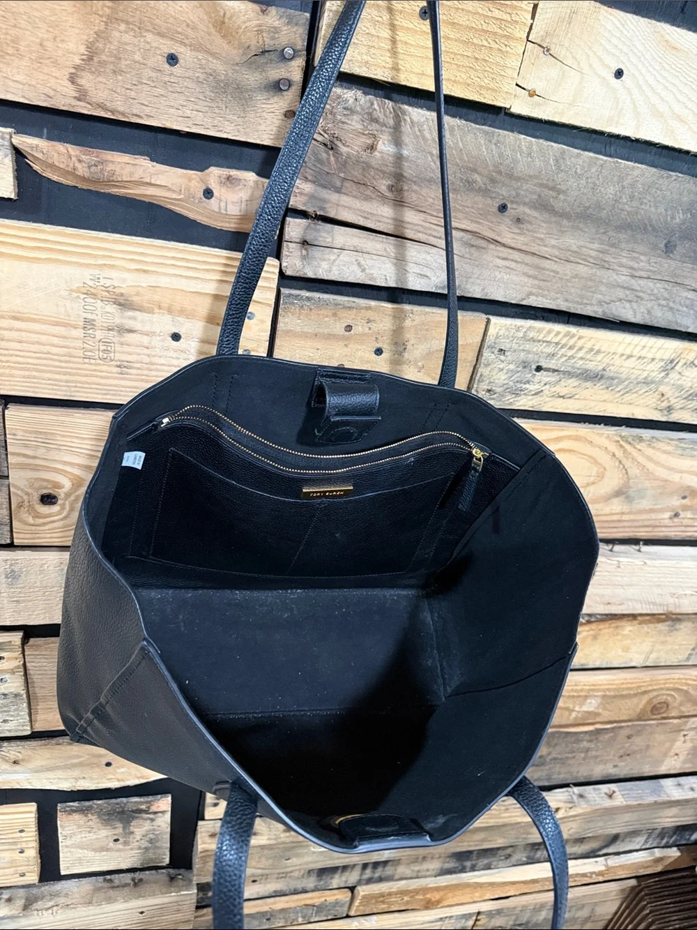 Tory Burch Carson Black Pebbled Leather Tote Bag